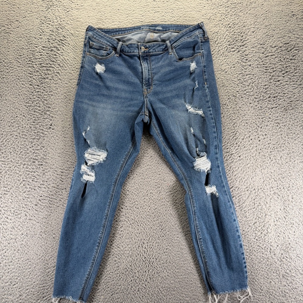 Old Navy Rockstar Jeans Women's 16 Blue Cotton Denim Skinny Mid-Rise Distressed